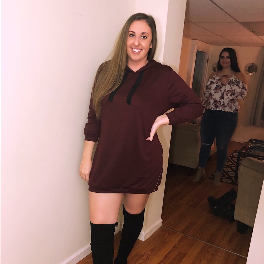 Maroon Sweatshirt Dress
